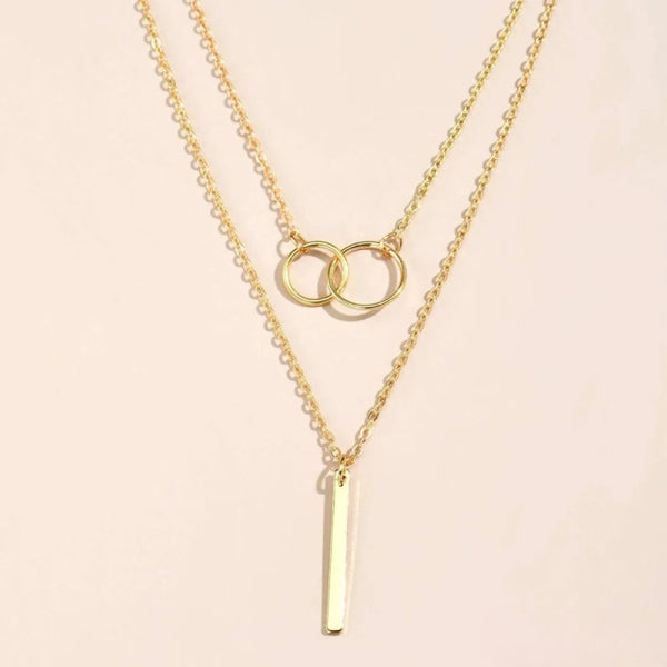 Retro Gold Double Circle Pendant Halskette