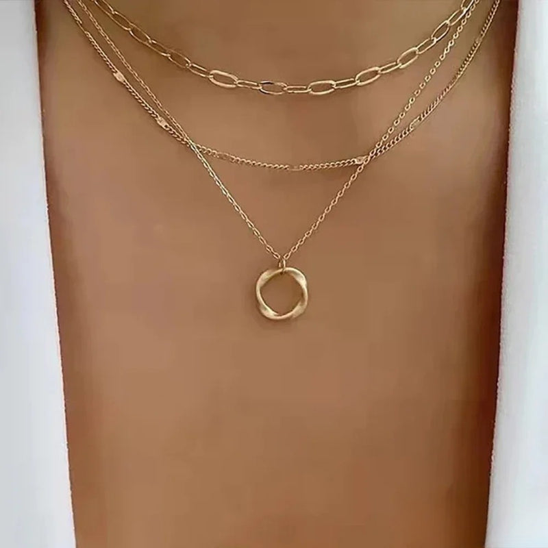 Retro Gold Layered Halskette