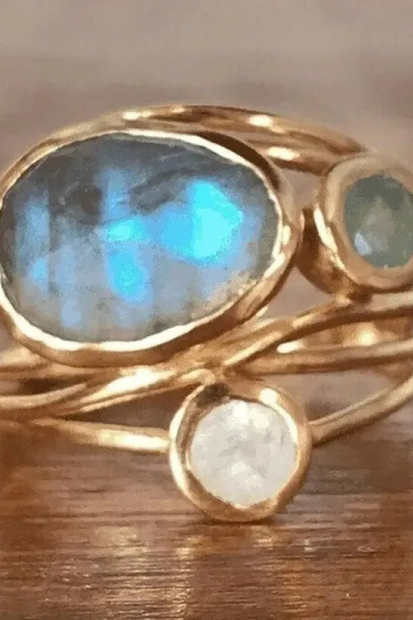 Vintage Eingelassener Blauer Mondsteinring