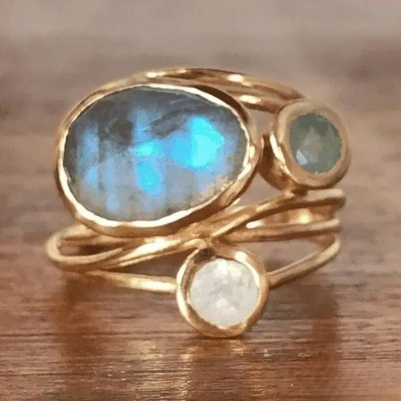 Vintage Eingelassener Blauer Mondsteinring