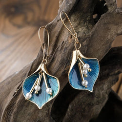 Antike Blaue Lotus Silber Ohrringe