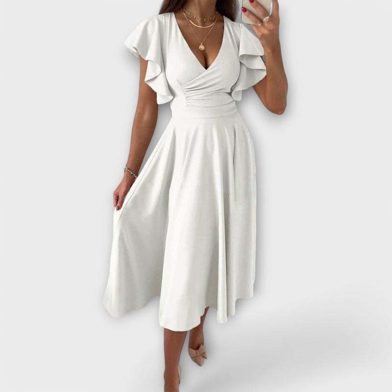Elegantes V-Ausschnitt-Kleid mit Fließender Silhouette