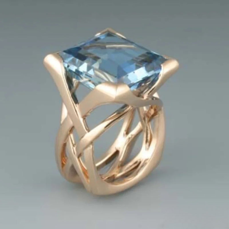 Klassischer Rose Gold Ring mit Blauem Zirconia