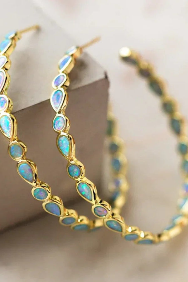 Vintage Gold Hoop Ohrringe mit blauem Opal