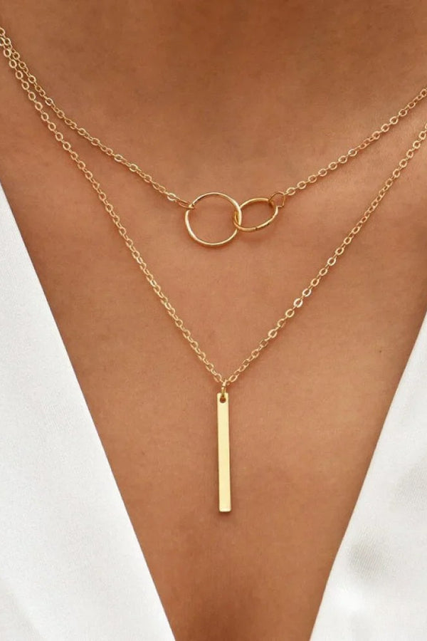 Retro Gold Double Circle Pendant Halskette