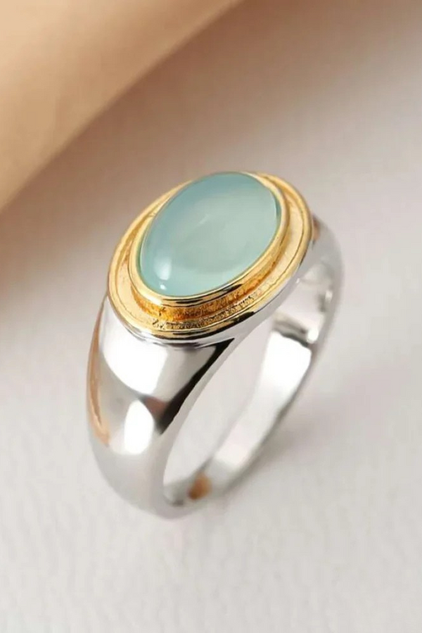 Retro Grüner Mondstein Ring