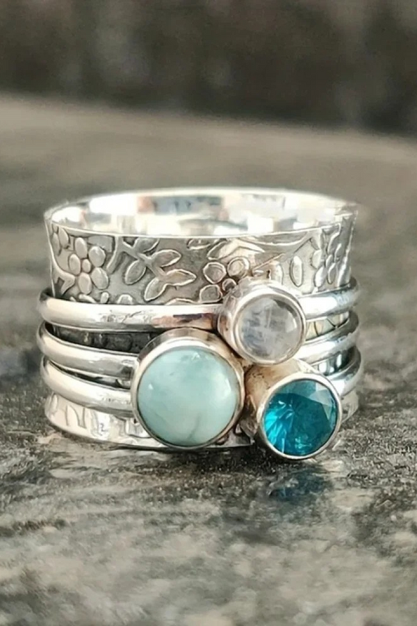 Retro Naturblauer Steinring