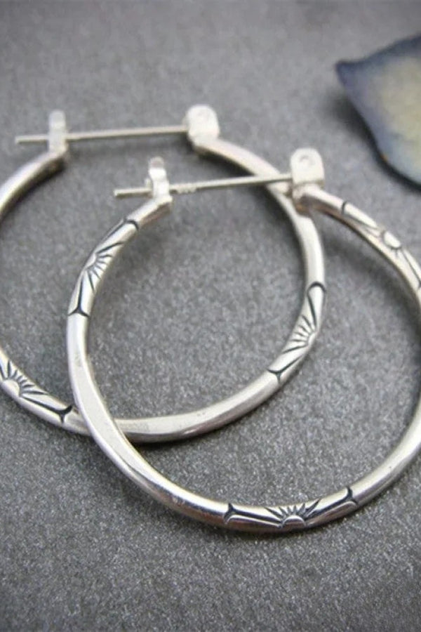 Retro Silver Hoop Earrings