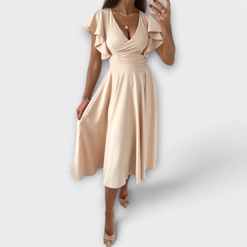 Elegantes V-Ausschnitt-Kleid mit Fließender Silhouette
